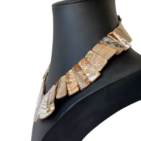 Handmade Mother of Pearl and Abalone Shell Collar Choker Necklace Iridescent - Picture 6 of 13
